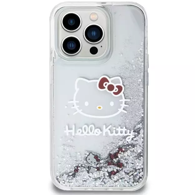 Hello Kitty Liquid Glitter Charms Kitty Head case for iPhone 15 Pro - silver 2