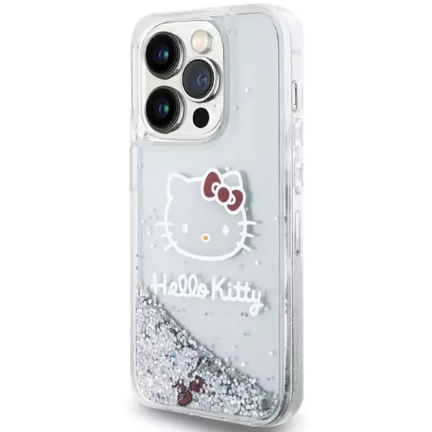 Hello Kitty Liquid Glitter Charms Kitty Head case for iPhone 15 Pro - silver 1