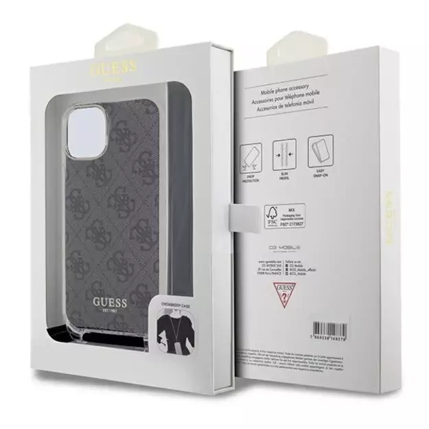 Guess Crossbody Cord 4G Print Case for iPhone 15/14/13 - Black 12
