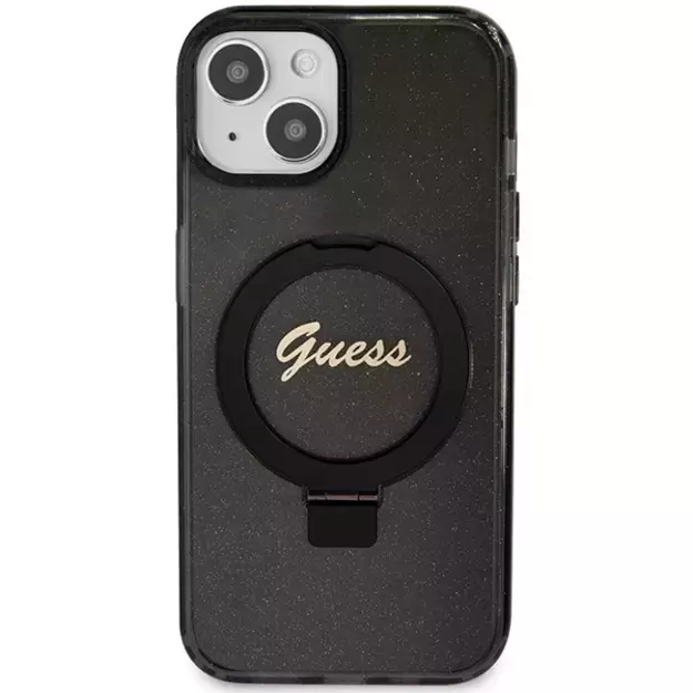 Guess Ring Stand Script Glitter MagSafe case for iPhone 13 / 14 / 15 - black 2