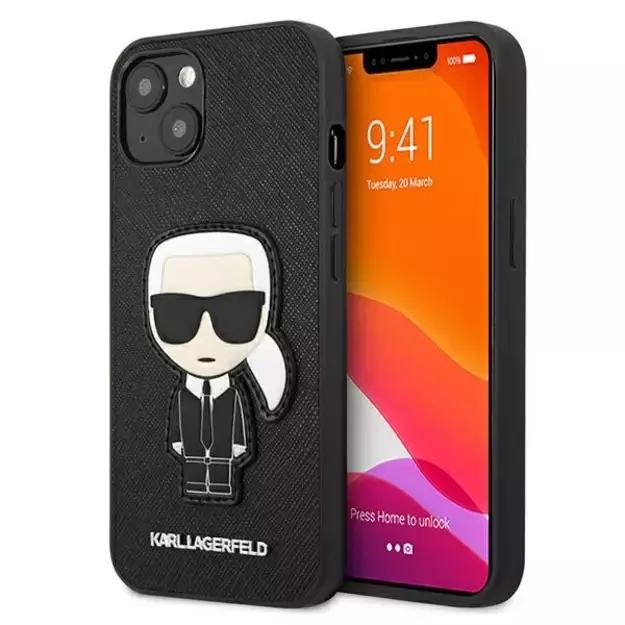 Karl Lagerfeld KLHCP13SOKPK iPhone 13 mini 5,4  czarny/black hardcase Saffiano Ikonik Karl`s Patch
