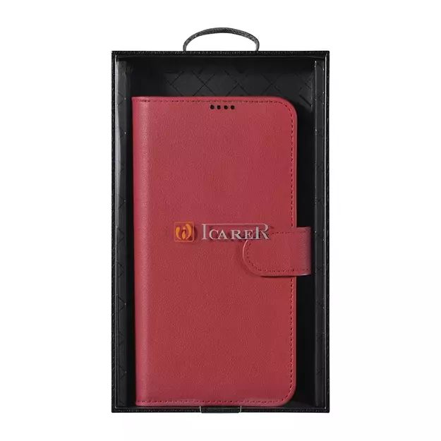 iCarer Haitang Leather Wallet Case Leather Case for Samsung Galaxy S22 + (S22 Plus) Wallet Housing Cover Red (AKSM05RD) 4