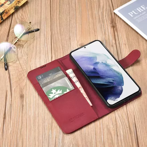 iCarer Haitang Leather Wallet Case Leather Case for Samsung Galaxy S22 + (S22 Plus) Wallet Housing Cover Red (AKSM05RD) 17