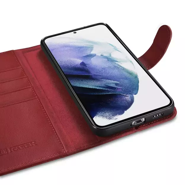 iCarer Haitang Leather Wallet Case Leather Case for Samsung Galaxy S22 + (S22 Plus) Wallet Housing Cover Red (AKSM05RD) 1