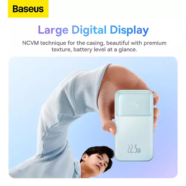 Baseus Comet Series powerbank with display 10000mAh 22.5W - blue + USB-A - USB-C cable 0.3m - white 15