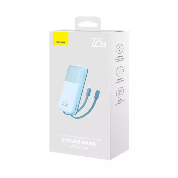 Baseus Comet Series powerbank with display 10000mAh 22.5W - blue + USB-A - USB-C cable 0.3m - white 10