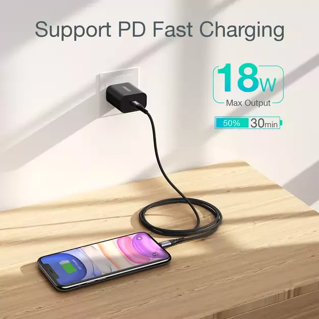 Choetech IP0041 USB-C / Lightning MFi 480Mb/s 3A 2 m cable - black 3