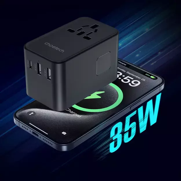 Choetech PD5020 35W EU/US/AUS/UK Travel Adapter with Built-in USB-C Cable - Black 9