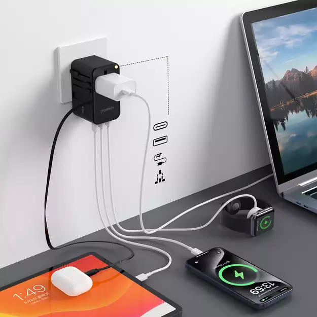 Choetech PD5020 35W EU/US/AUS/UK Travel Adapter with Built-in USB-C Cable - Black 1