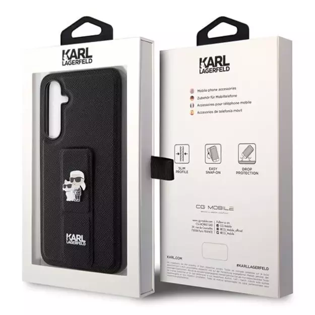 Karl Lagerfeld Gripstand Saffiano Karl&Choupette Pins case for Samsung Galaxy S23 FE - black 12