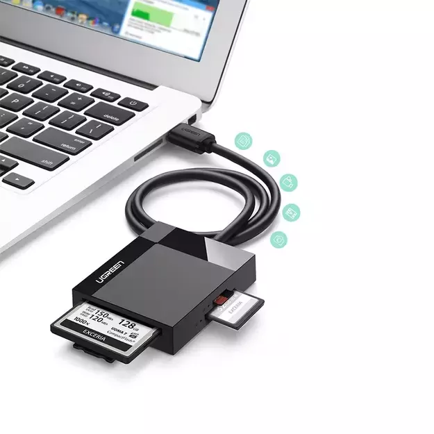 Ugreen CR125 30231 SD / micro SD / CF / MS memory card reader with 1m USB 3.0 cable - black 16