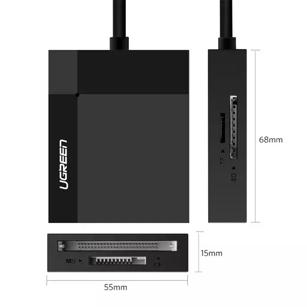 Ugreen CR125 30231 SD / micro SD / CF / MS memory card reader with 1m USB 3.0 cable - black 3