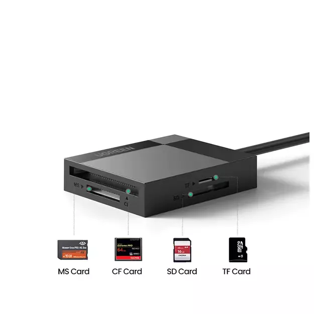 Ugreen CR125 30231 SD / micro SD / CF / MS memory card reader with 1m USB 3.0 cable - black 6