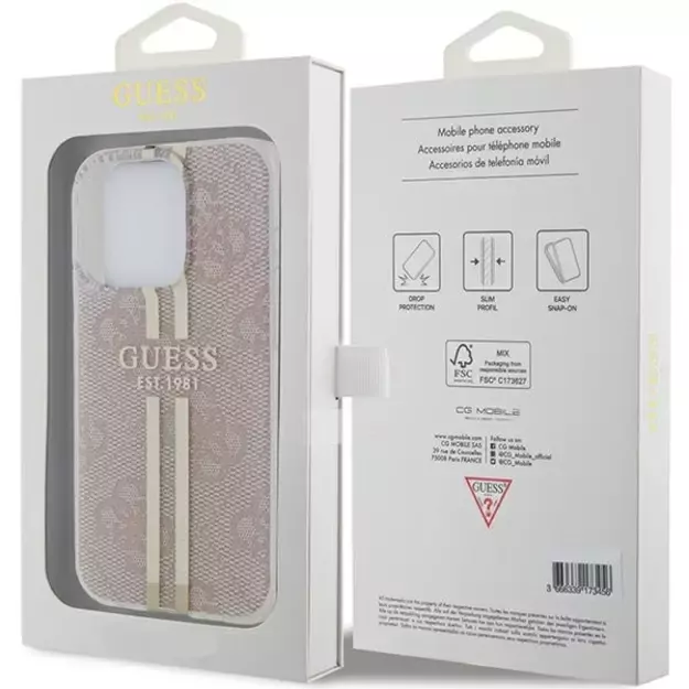 Guess IML 4G Gold Stripe case for iPhone 15 Pro - pink 14