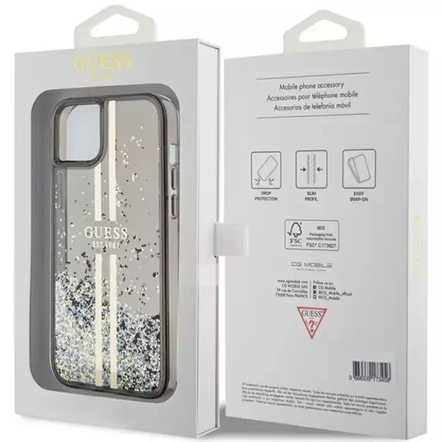 Guess Liquid Glitter Gold Stripes case for iPhone 15 Plus / 14 Plus - black 14