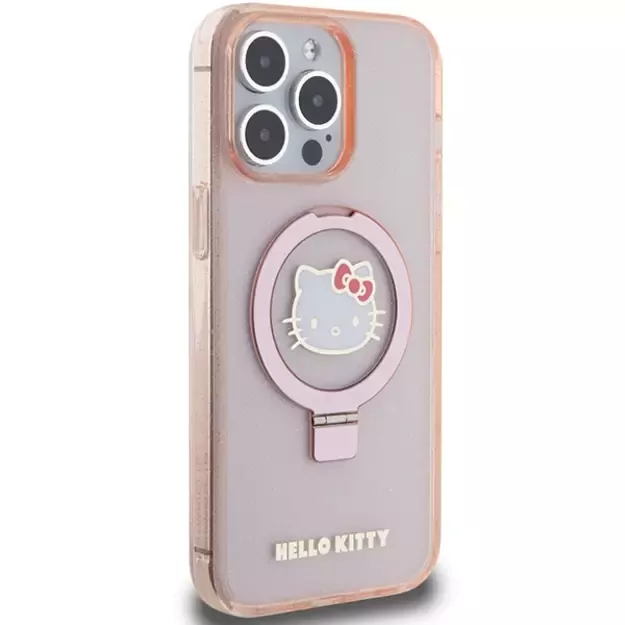 Hello Kitty Ring Stand Glitter Electrop Logo MagSafe Case for iPhone 15 Pro Max - Pink 3