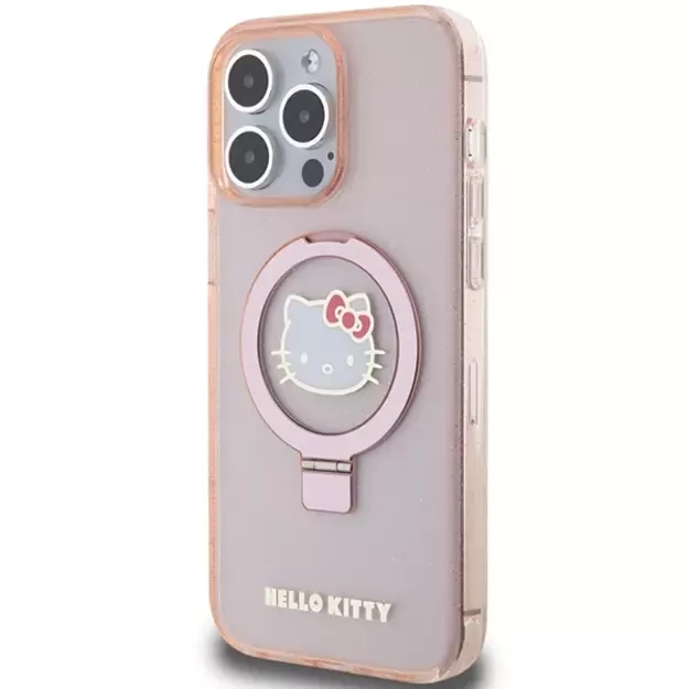 Hello Kitty Ring Stand Glitter Electrop Logo MagSafe Case for iPhone 15 Pro Max - Pink 1