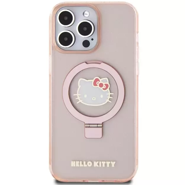 Hello Kitty Ring Stand Glitter Electrop Logo MagSafe Case for iPhone 15 Pro Max - Pink 2