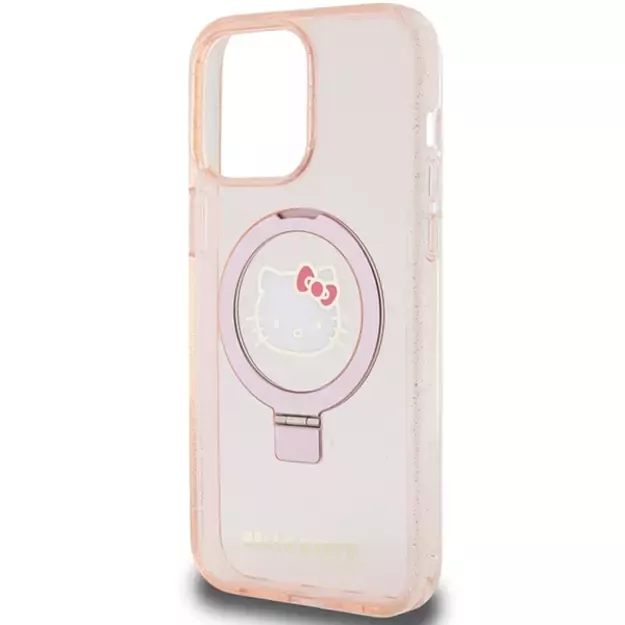 Hello Kitty Ring Stand Glitter Electrop Logo MagSafe Case for iPhone 15 Pro Max - Pink 5