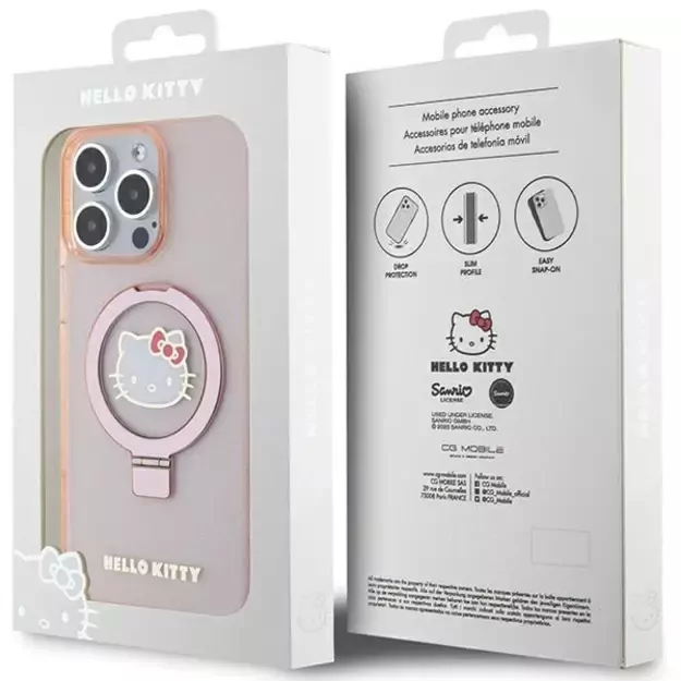 Hello Kitty Ring Stand Glitter Electrop Logo MagSafe Case for iPhone 15 Pro Max - Pink 7