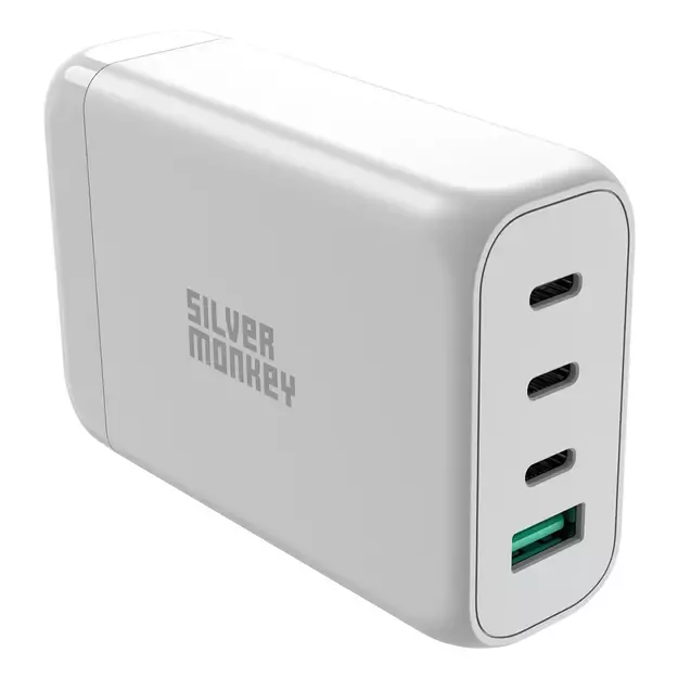 Silver Monkey SMA152 130W GaN charger 3xUSB-C PD USB-A QC 3.0 with detachable power cable - white 2