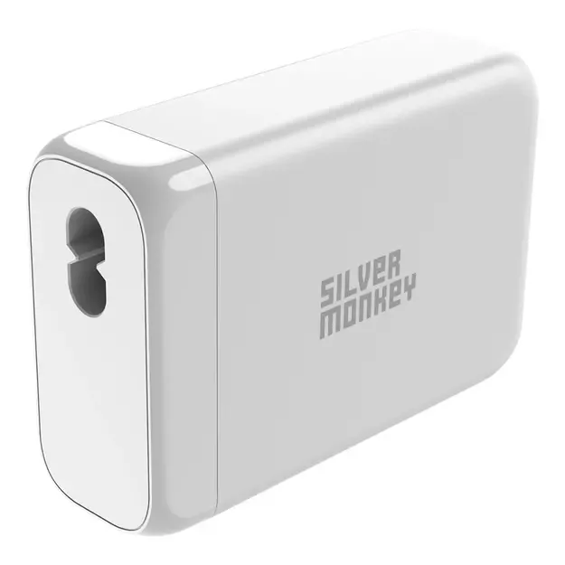 Silver Monkey SMA152 130W GaN charger 3xUSB-C PD USB-A QC 3.0 with detachable power cable - white 3