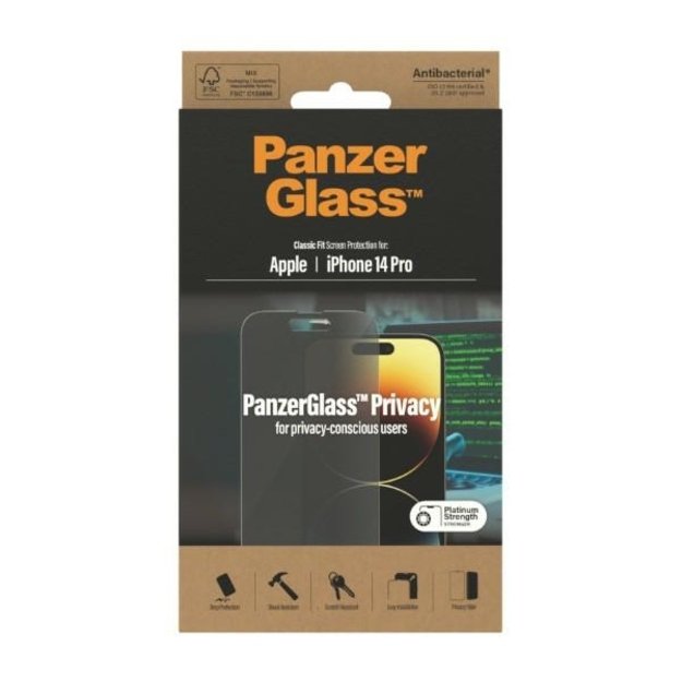 PanzerGlass Classic Fit antibacterial privacy glass for iPhone 14 Pro 7
