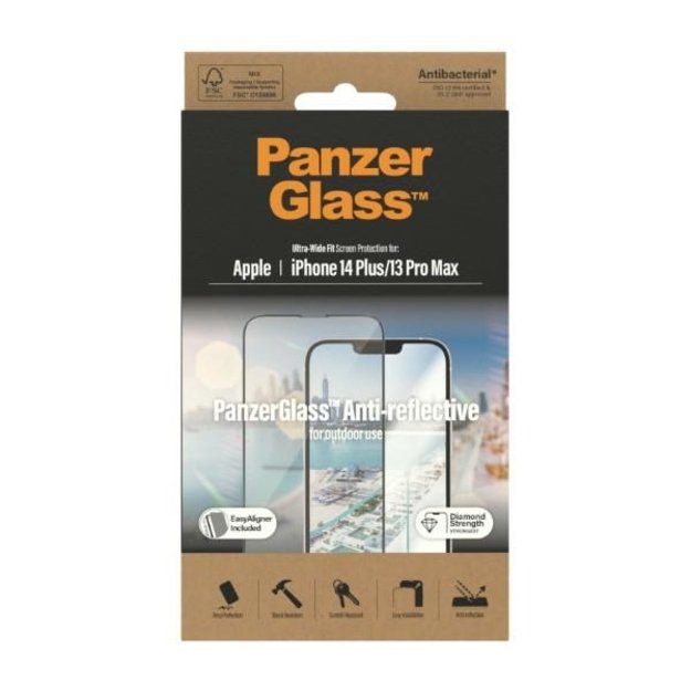 PanzerGlass Ultra-Wide Fit Antibacterial Tempered Glass with Glare Filter and Positioner for iPhone 14 Plus / 13 Pro Max 7