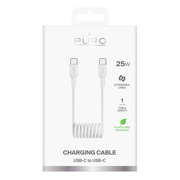 Puro 25W USB-C Spiral Cable - USB-C 1m - White 1