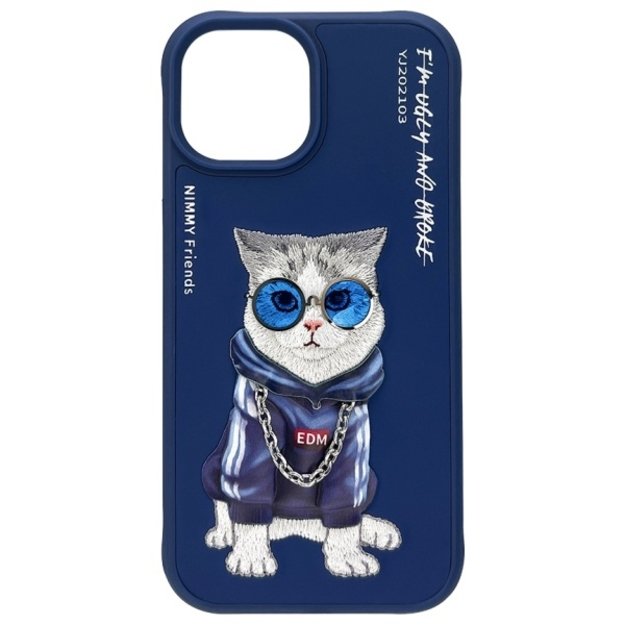 Nimmy Glasses Cool Cat Case for iPhone 15 - Blue 3