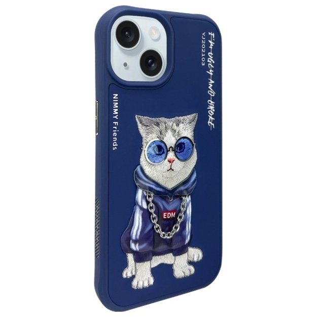 Nimmy Glasses Cool Cat Case for iPhone 15 - Blue 1