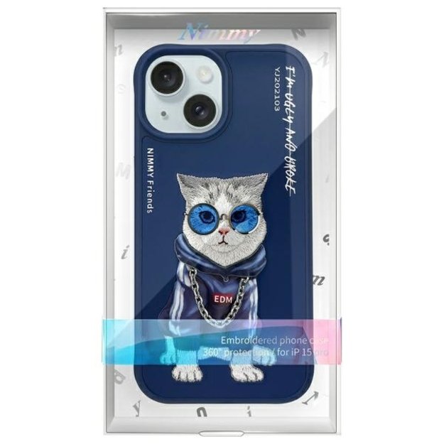 Nimmy Glasses Cool Cat Case for iPhone 15 - Blue 11