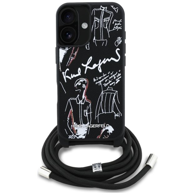 Karl Lagerfeld Crossbody Grained Pattern &amp  Logo Case for iPhone 16 - Black 1