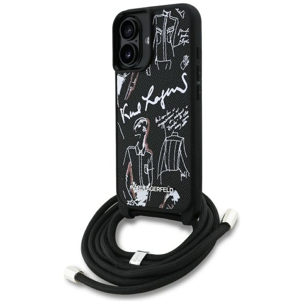 Karl Lagerfeld Crossbody Grained Pattern &amp  Logo Case for iPhone 16 - Black