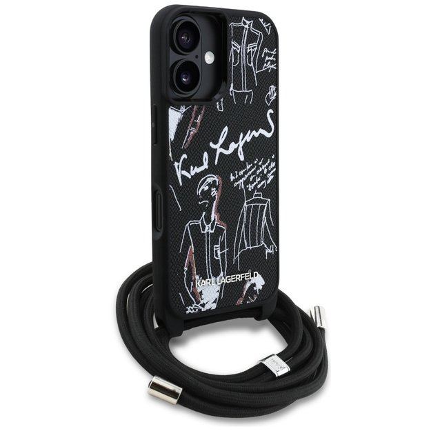 Karl Lagerfeld Crossbody Grained Pattern &amp  Logo Case for iPhone 16 - Black 2