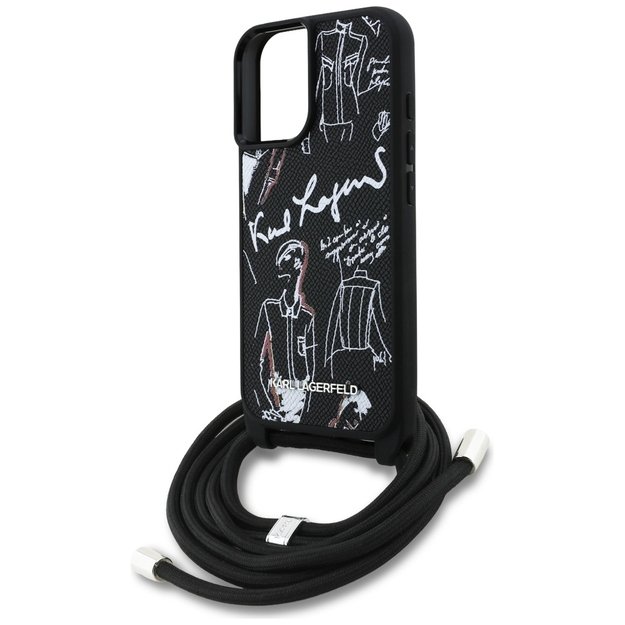 Karl Lagerfeld Crossbody Grained Pattern &amp  Logo Case for iPhone 16 - Black 4
