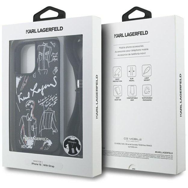 Karl Lagerfeld Crossbody Grained Pattern &amp  Logo Case for iPhone 16 - Black 6