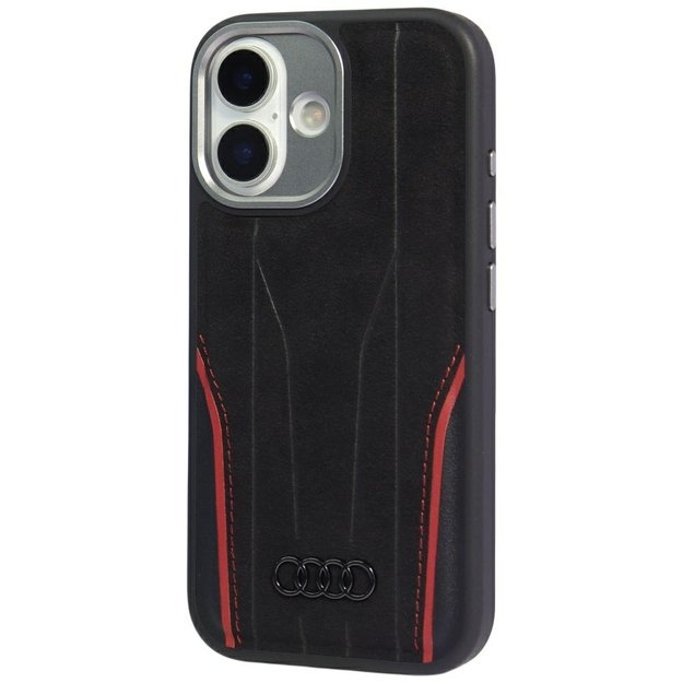 Audi R8 Genuine Leather MagSafe Case for iPhone 17 - Black and Red 2