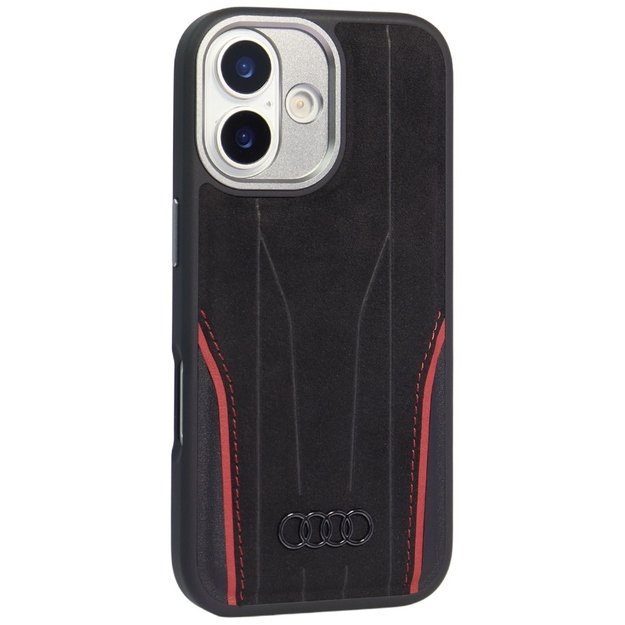 Audi R8 Genuine Leather MagSafe Case for iPhone 17 - Black and Red 1