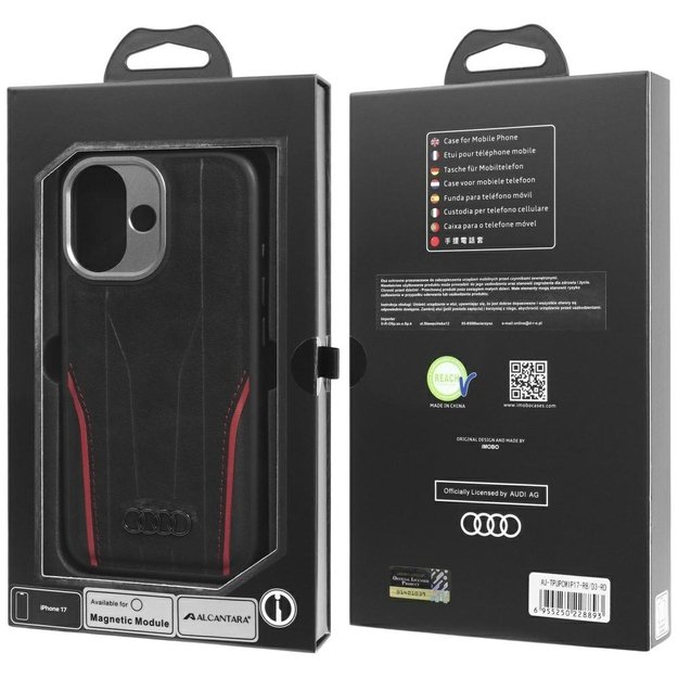 Audi R8 Genuine Leather MagSafe Case for iPhone 17 - Black and Red 9