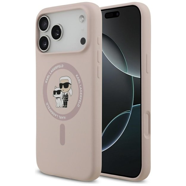Karl Lagerfeld Silicone Karl&amp Choupette Ring MagSafe Case for iPhone 17 Pro Max - Pink