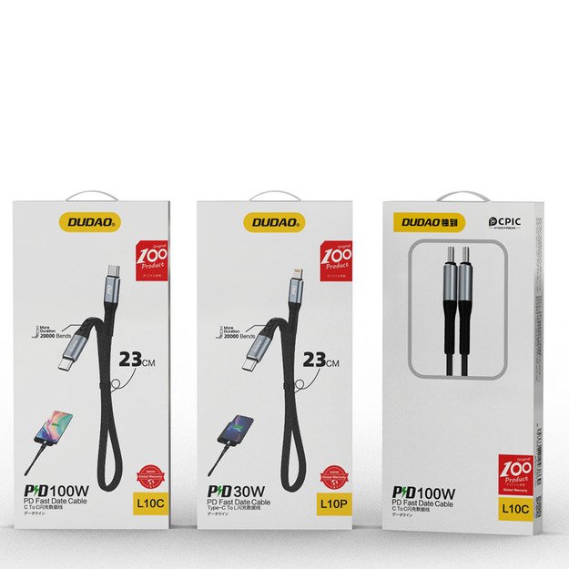 Dudao L10C USB-C - USB-C PD cable 100W 5A 0.23m - black 4