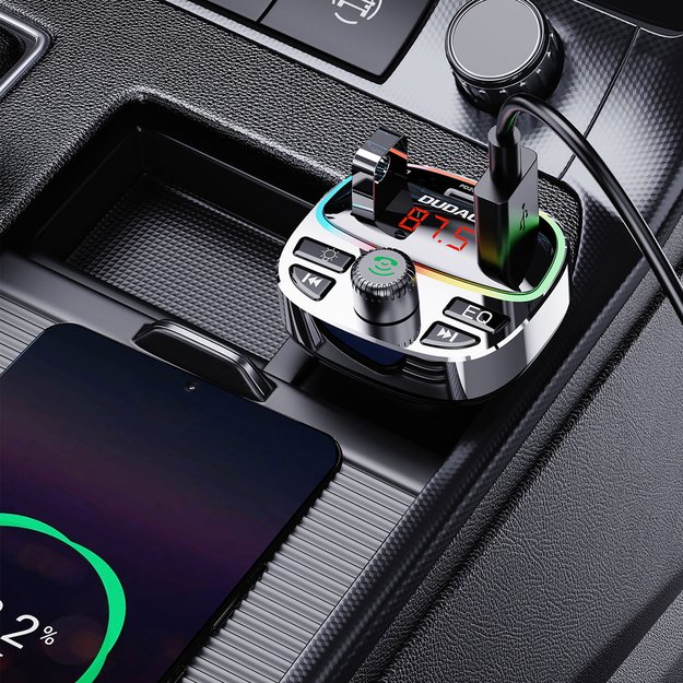 Dudao R2PRO+ Transmitter with PD25W Bluetooth 5.3 RGB Charging Ports - Black and Silver 3