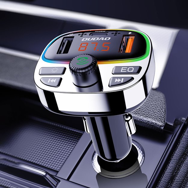 Dudao R2PRO+ Transmitter with PD25W Bluetooth 5.3 RGB Charging Ports - Black and Silver 1