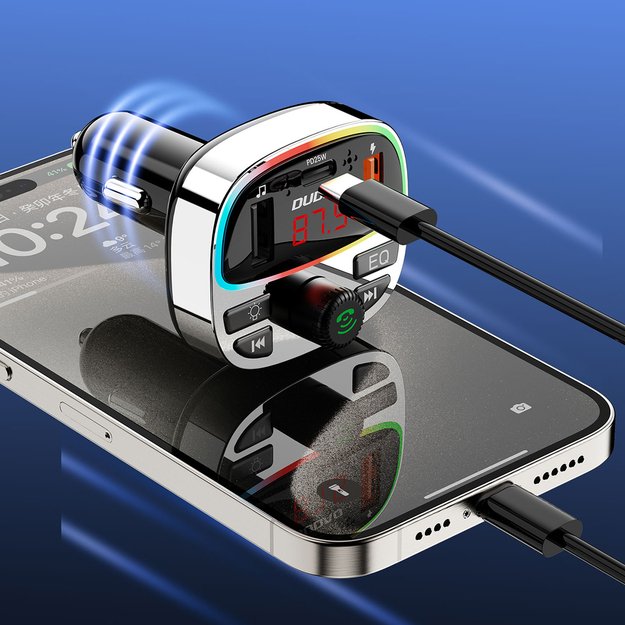 Dudao R2PRO+ Transmitter with PD25W Bluetooth 5.3 RGB Charging Ports - Black and Silver 2