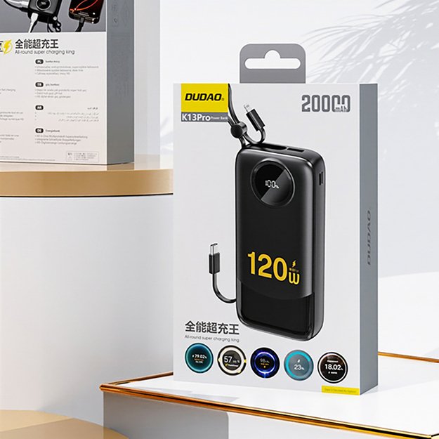 Dudao K13Pro 20000mAh Powerbank with Built-in Cable - Black 3