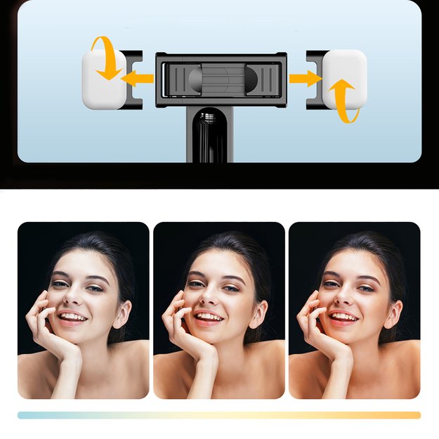Selfie stick WC13YDS telescopic tripod 1.3m with double lamp and phone holder - black 16