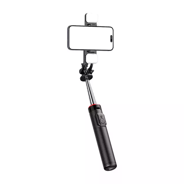 Selfie stick WC13YDS telescopic tripod 1.3m with double lamp and phone holder - black 19