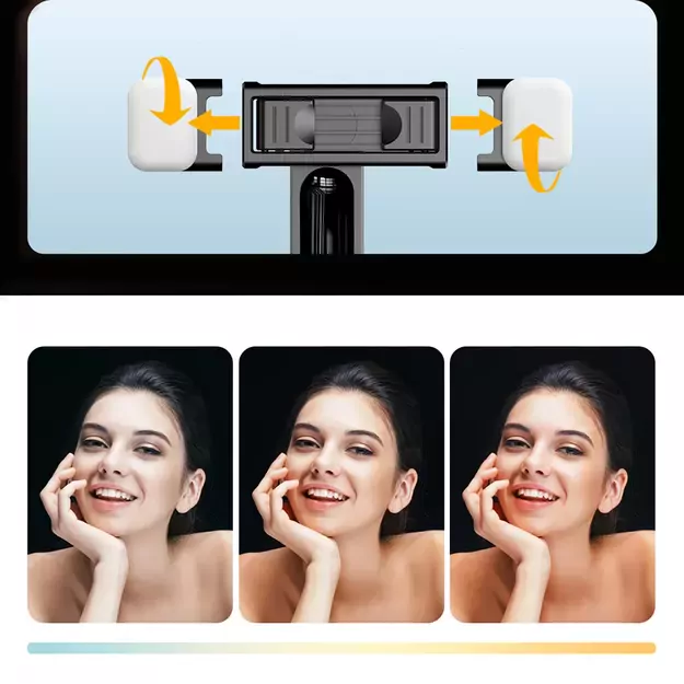 Selfie stick WC13YDS telescopic tripod 1.3m with double lamp and phone holder - black 33