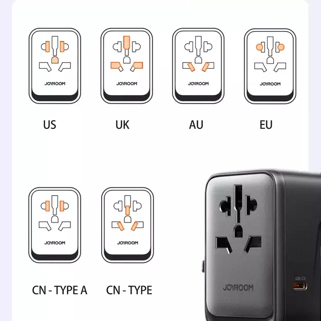 Joyroom JR-TCW02 65W Travel Adapter Universal EU / US / JP / AU / UK / CN - Black 9